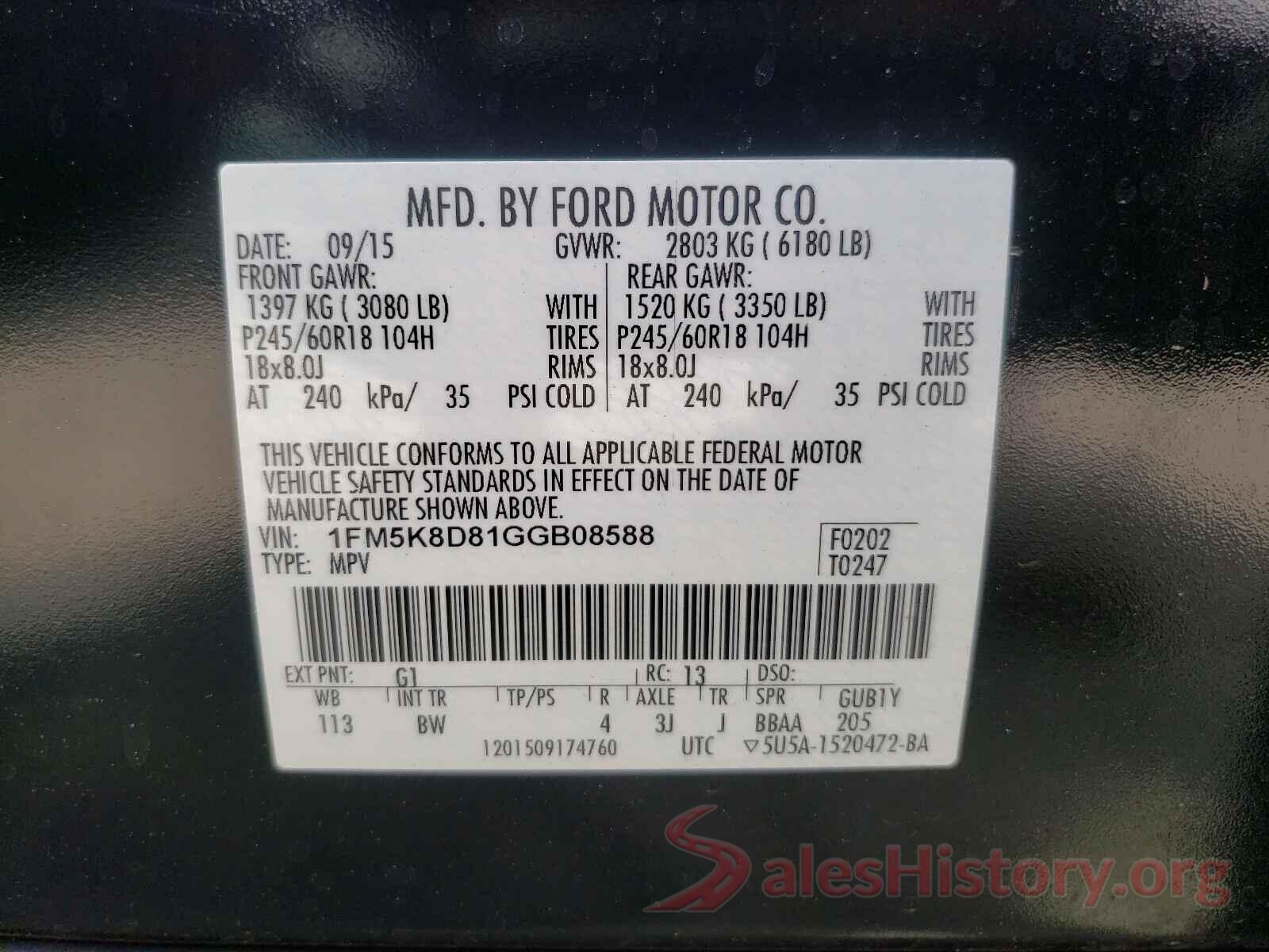 1FM5K8D81GGB08588 2016 FORD EXPLORER