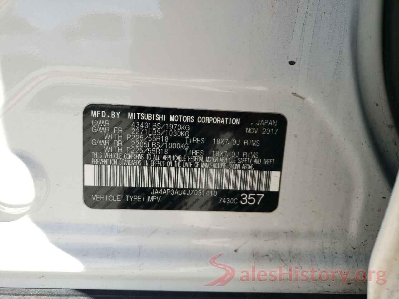 JA4AP3AU4JZ031410 2018 MITSUBISHI OUTLANDER