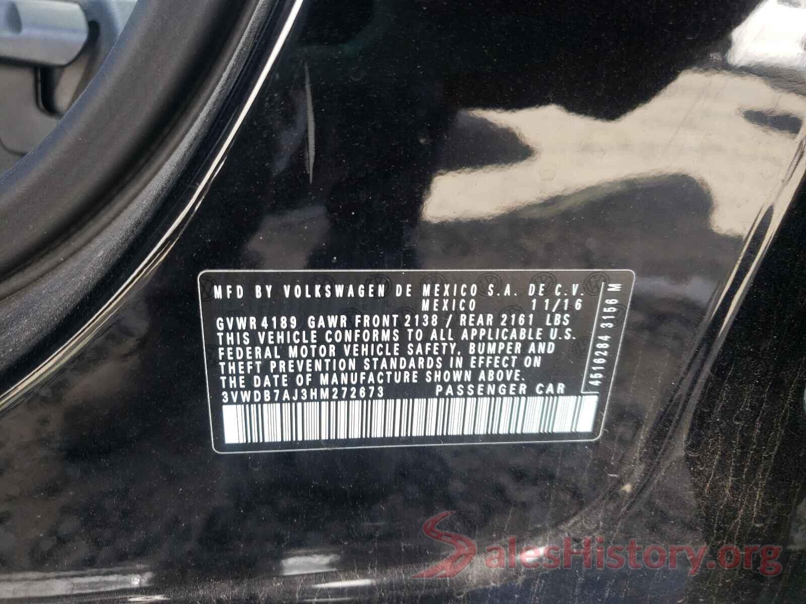 3VWDB7AJ3HM272673 2017 VOLKSWAGEN JETTA