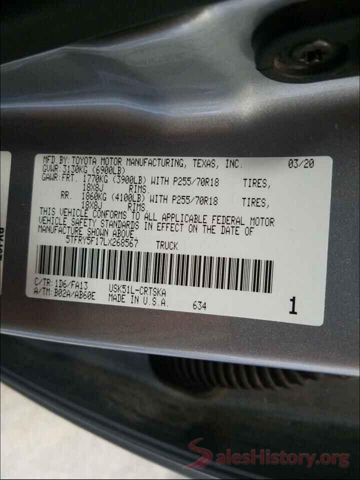 5TFRY5F17LX268567 2020 TOYOTA TUNDRA