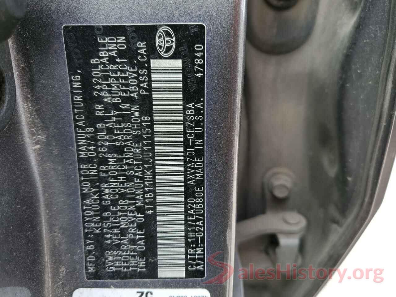 4T1B11HK1JU111518 2018 TOYOTA CAMRY