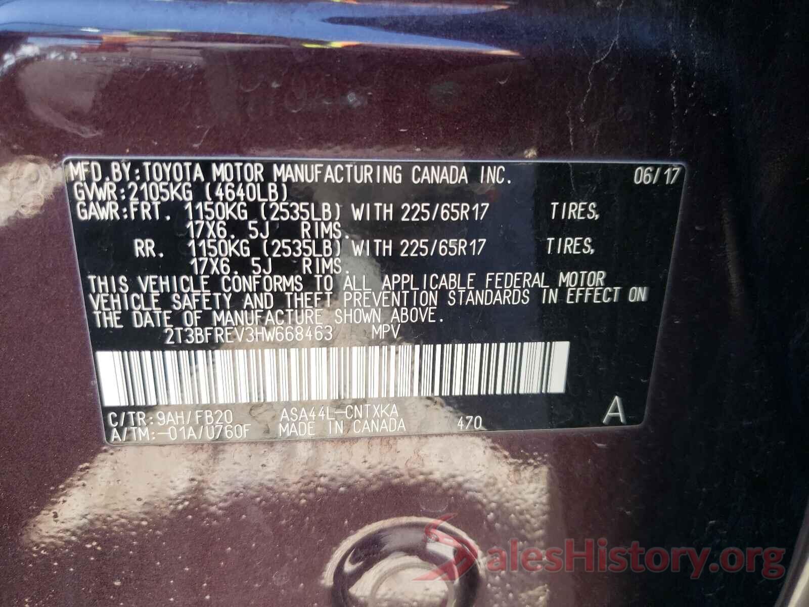 2T3BFREV3HW668463 2017 TOYOTA RAV4