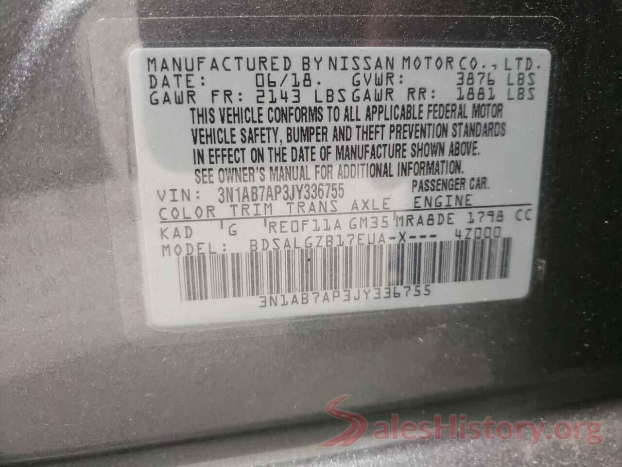 3N1AB7AP3JY336755 2018 NISSAN SENTRA