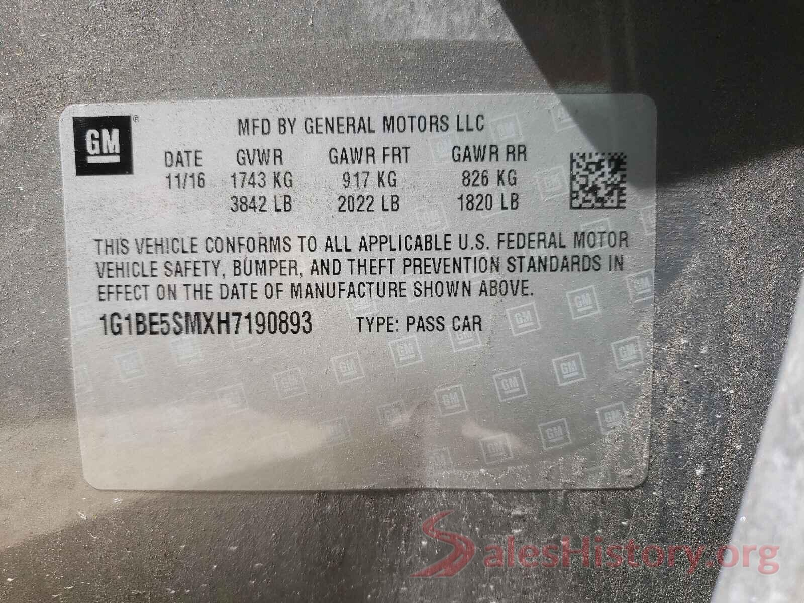 1G1BE5SMXH7190893 2017 CHEVROLET CRUZE