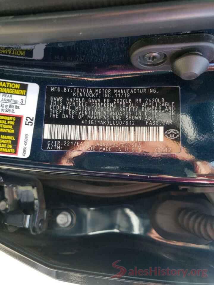 4T1G11AK3LU907612 2020 TOYOTA CAMRY