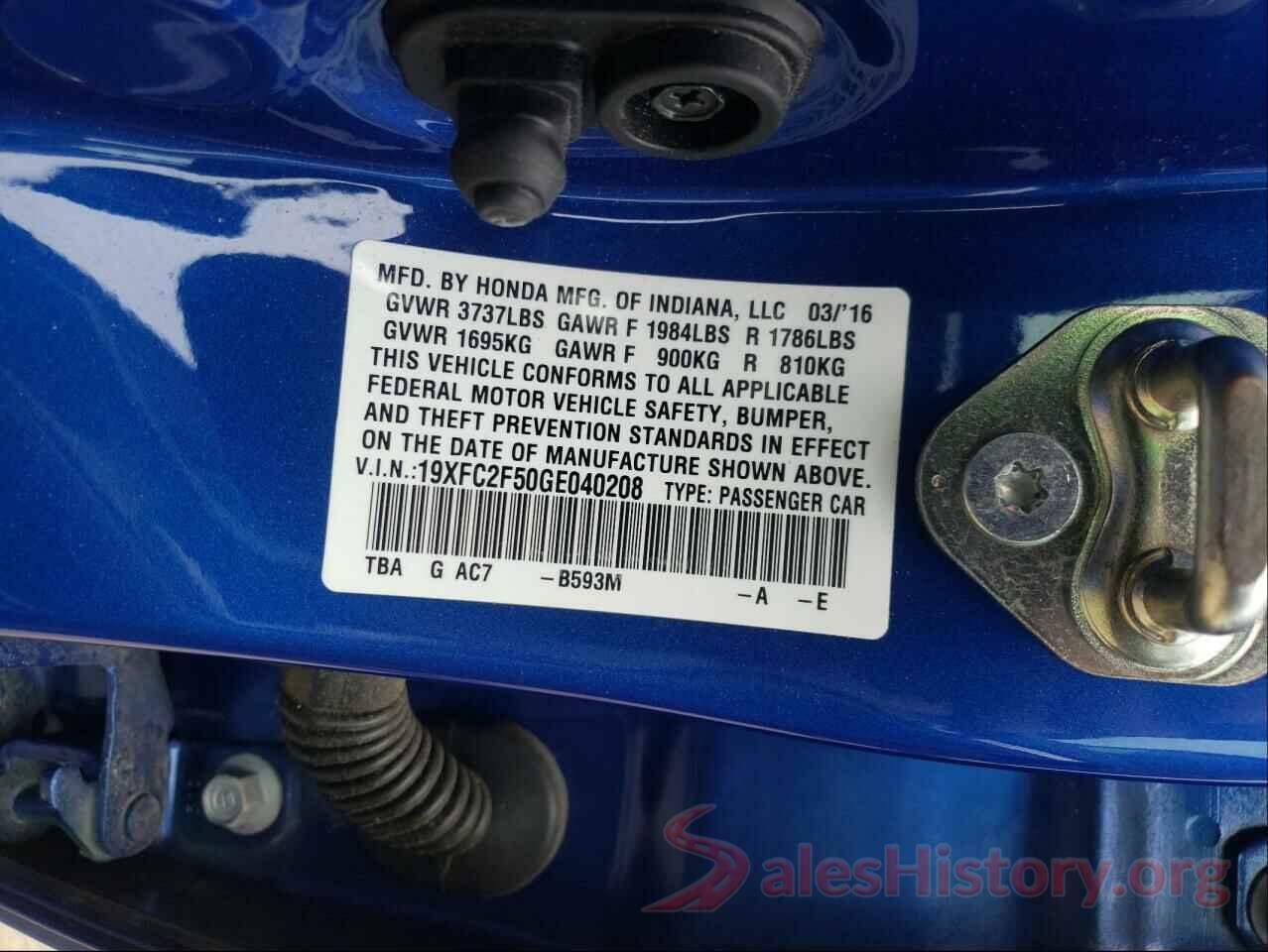 19XFC2F50GE040208 2016 HONDA CIVIC