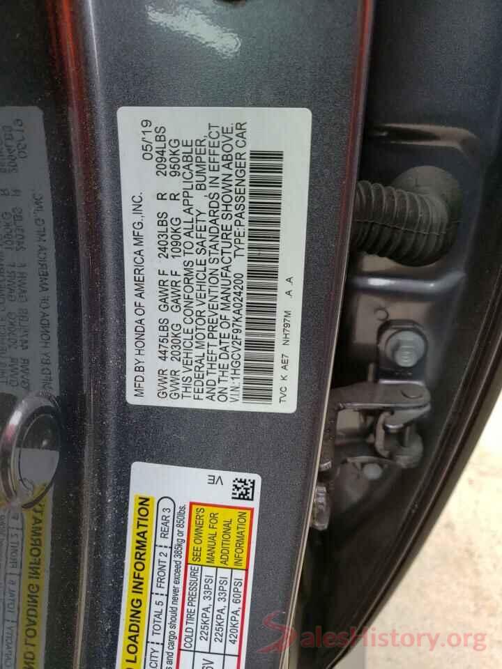 1HGCV2F97KA024200 2019 HONDA ACCORD