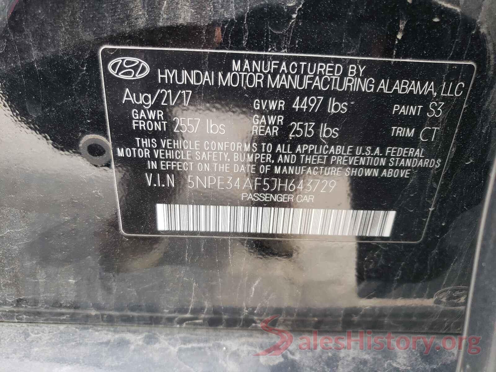 5NPE34AF5JH643729 2018 HYUNDAI SONATA