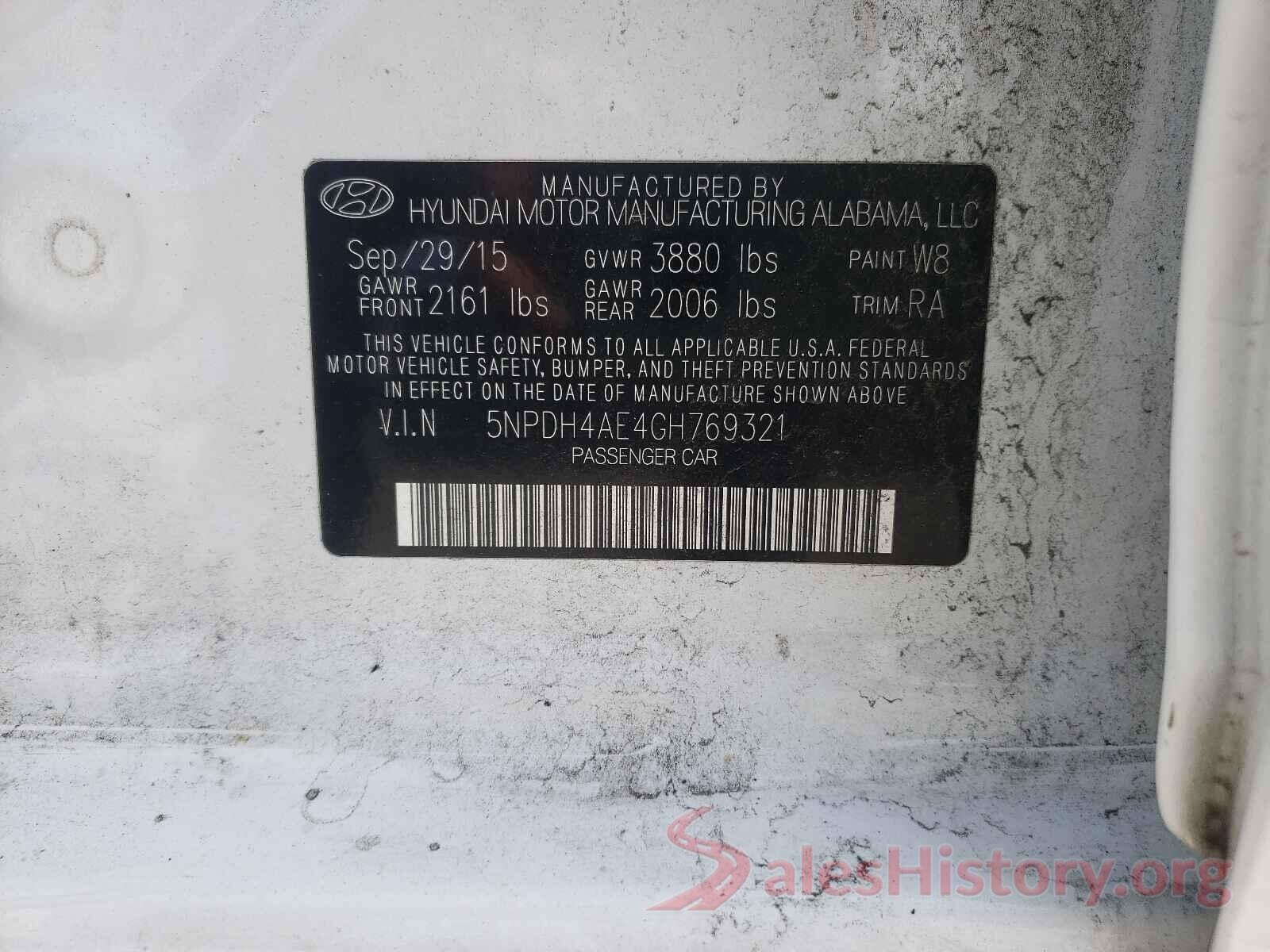 5NPDH4AE4GH769321 2016 HYUNDAI ELANTRA