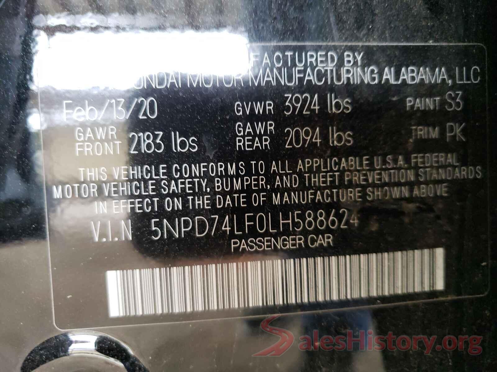 5NPD74LF0LH588624 2020 HYUNDAI ELANTRA