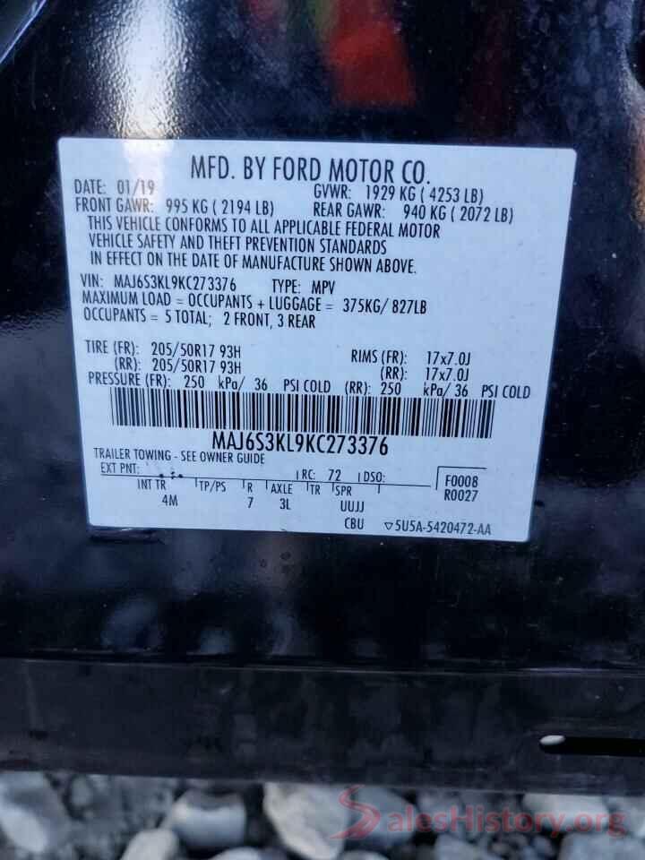 MAJ6S3KL9KC273376 2019 FORD ECOSPORT