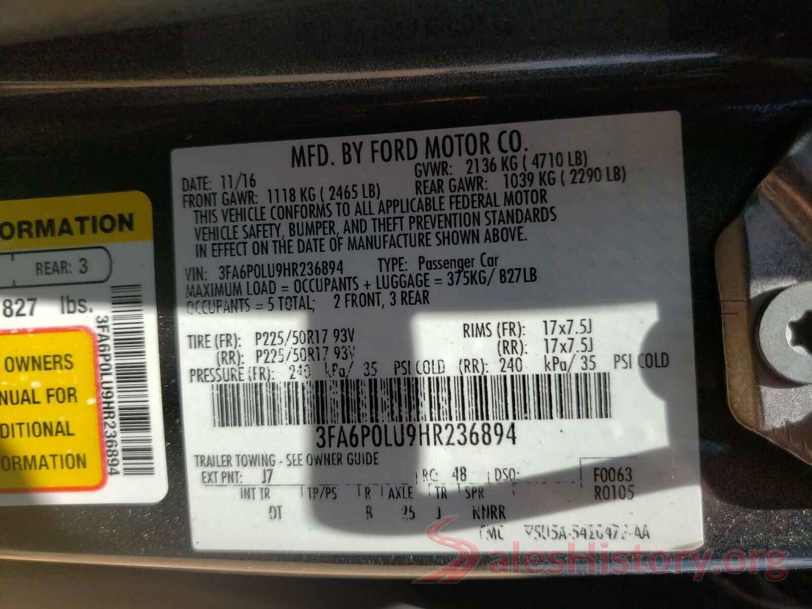 3FA6P0LU9HR236894 2017 FORD FUSION