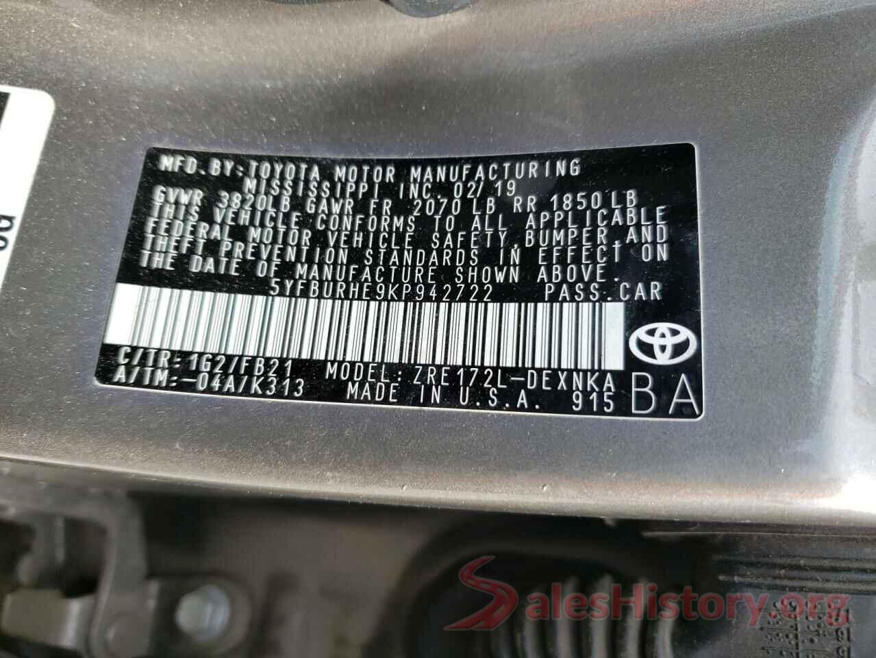 5YFBURHE9KP942722 2019 TOYOTA COROLLA