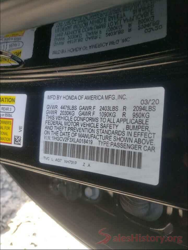 1HGCV2F3XLA018419 2020 HONDA ACCORD