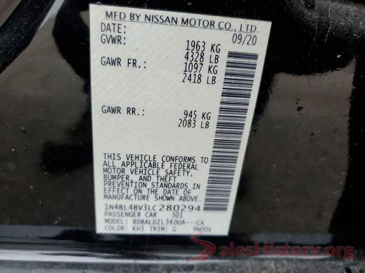 1N4BL4BV3LC280294 2020 NISSAN ALTIMA