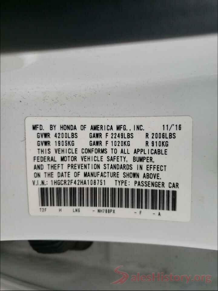 1HGCR2F42HA108751 2017 HONDA ACCORD