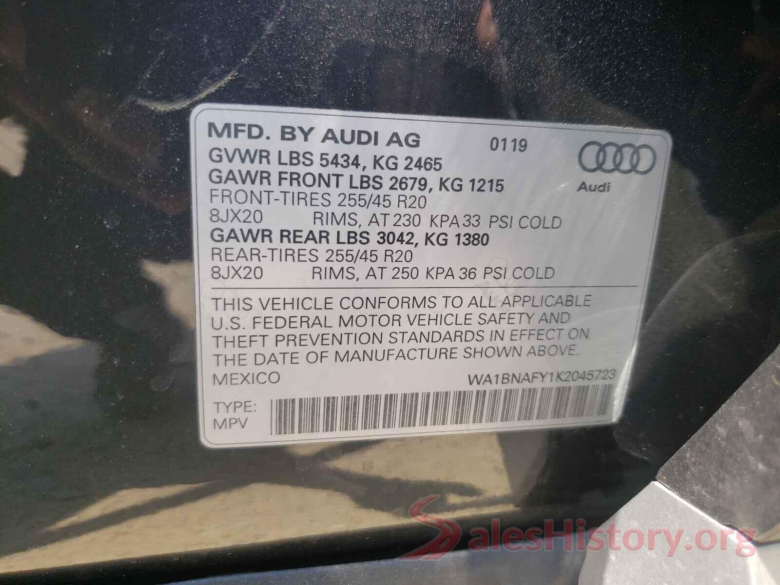 WA1BNAFY1K2045723 2019 AUDI Q5