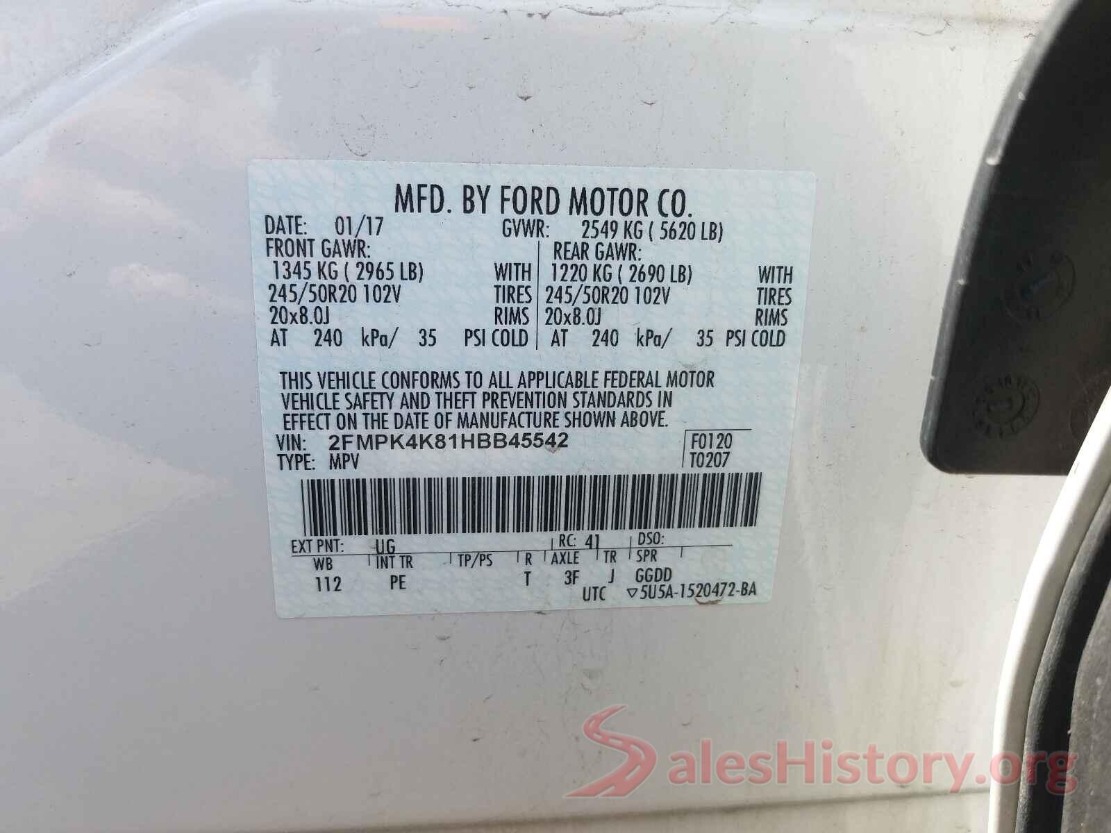 2FMPK4K81HBB45542 2017 FORD EDGE