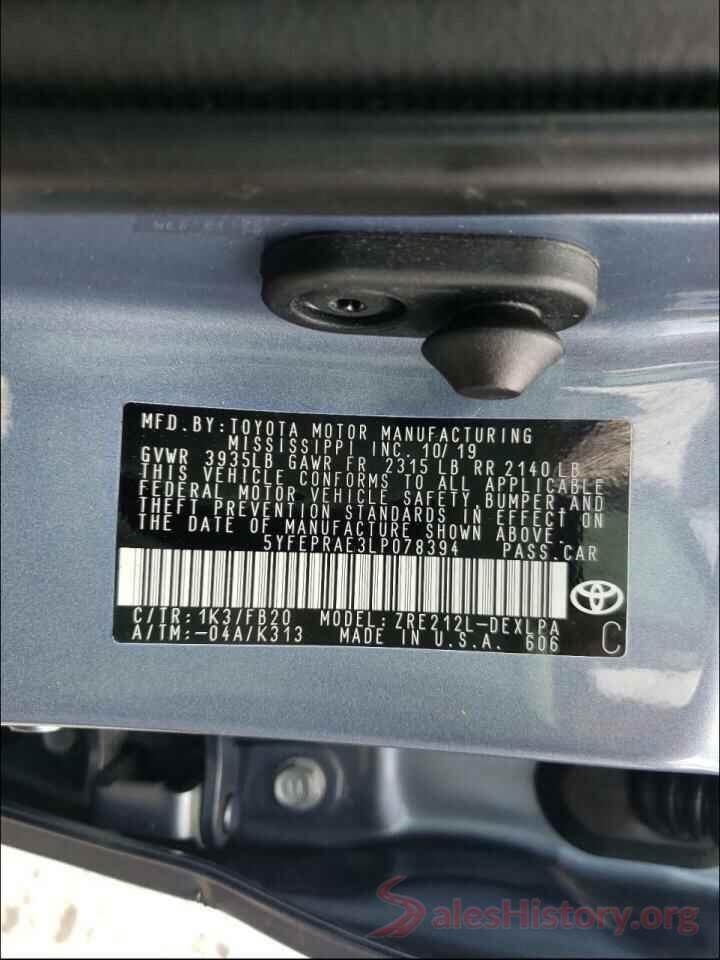 5YFEPRAE3LP078394 2020 TOYOTA COROLLA