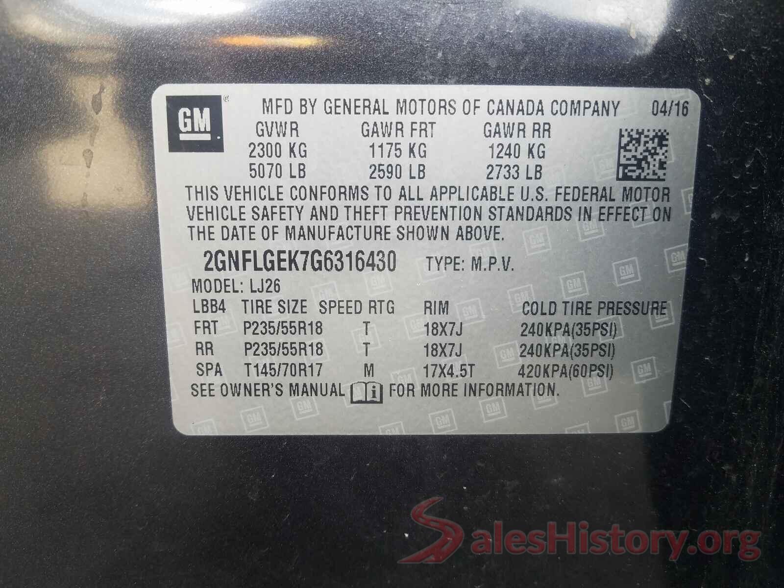 2GNFLGEK7G6316430 2016 CHEVROLET EQUINOX