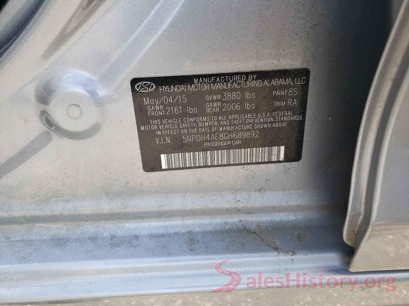 5NPDH4AE8GH689892 2016 HYUNDAI ELANTRA