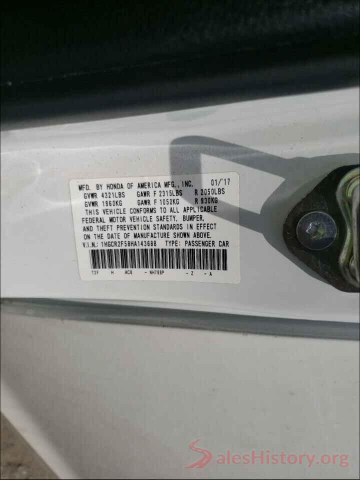 1HGCR2F58HA143688 2017 HONDA ACCORD