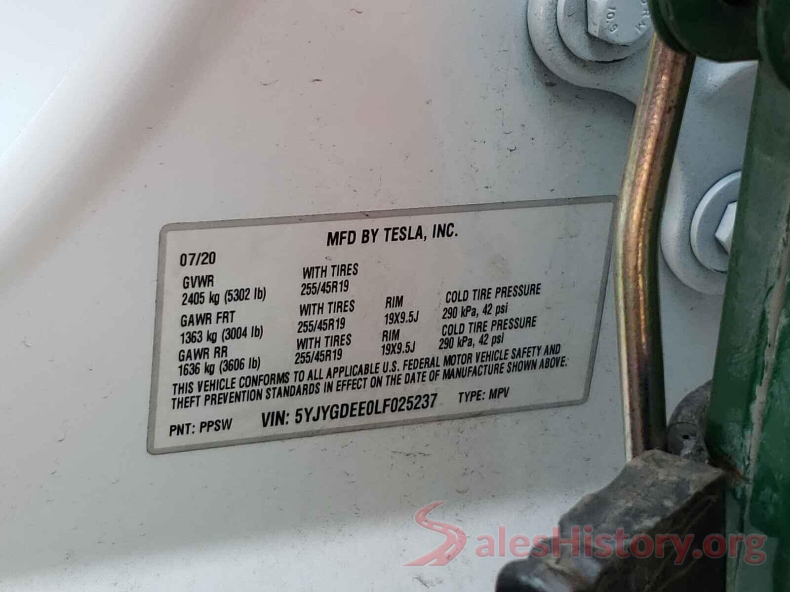 5YJYGDEE0LF025237 2020 TESLA MODEL Y