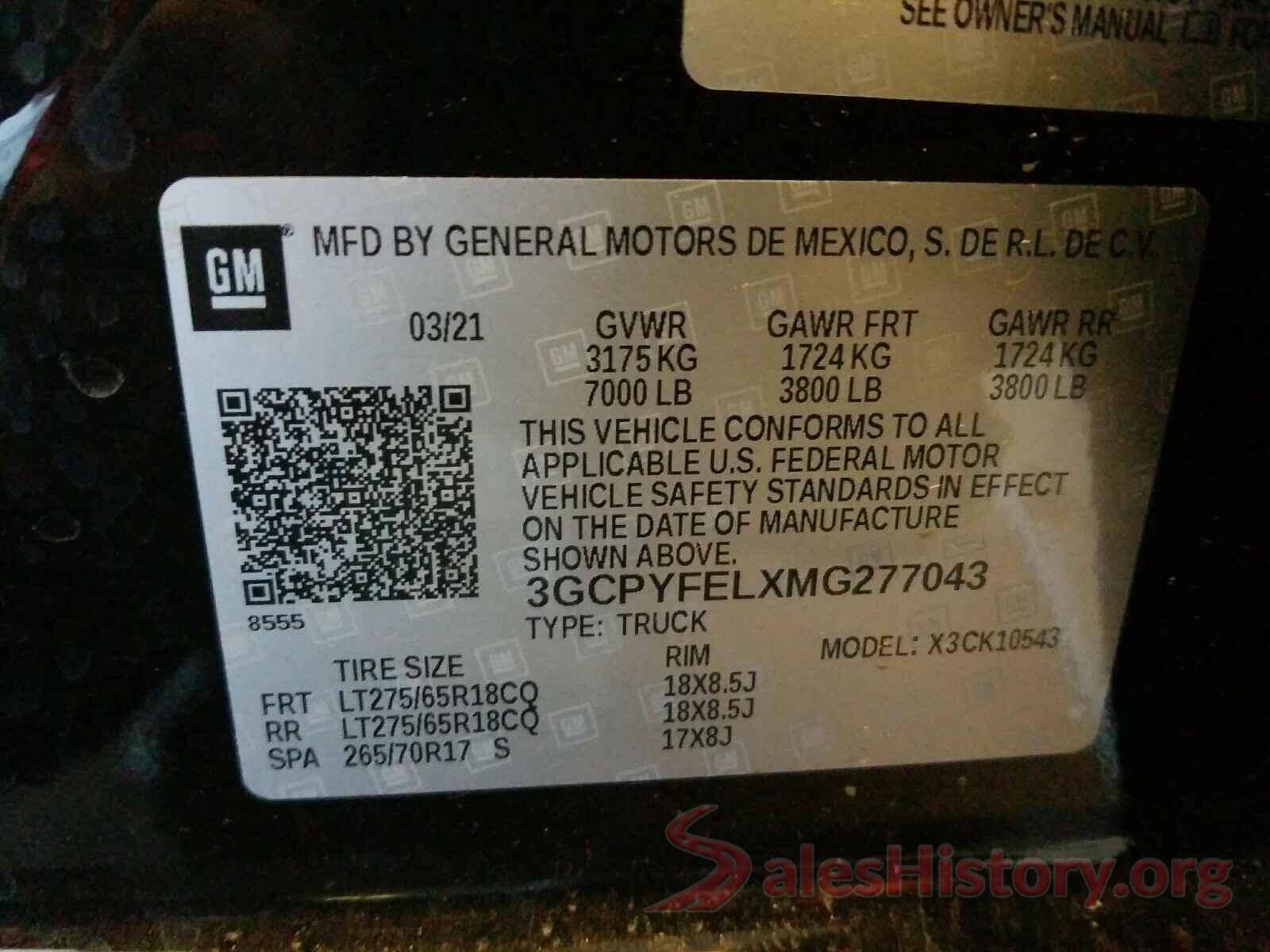 3GCPYFELXMG277043 2021 CHEVROLET SILVERADO