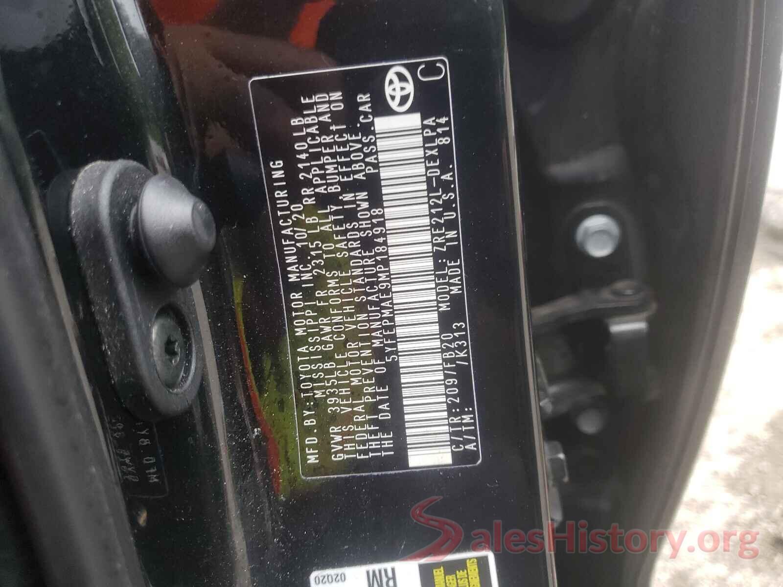 5YFEPMAE9MP184918 2021 TOYOTA COROLLA