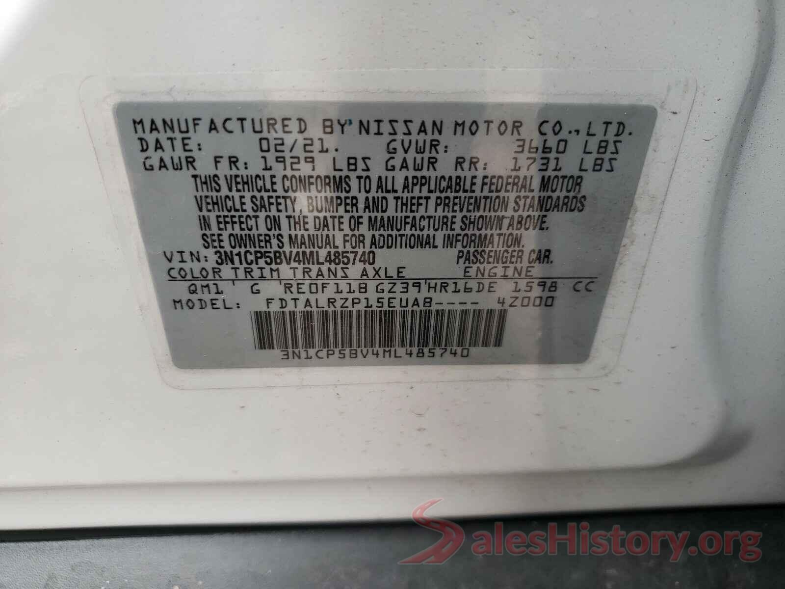 3N1CP5BV4ML485740 2021 NISSAN KICKS