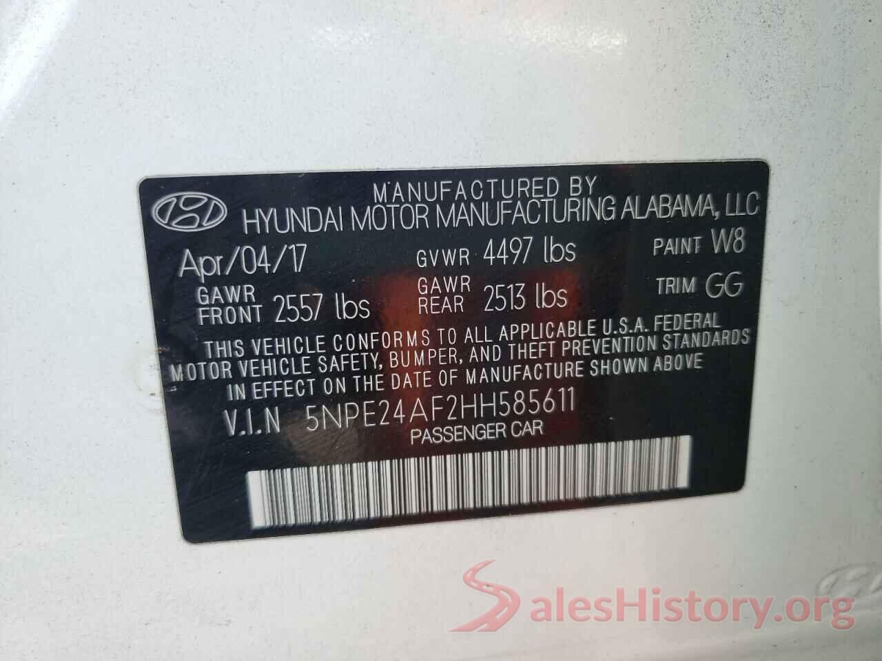 5NPE24AF2HH585611 2017 HYUNDAI SONATA