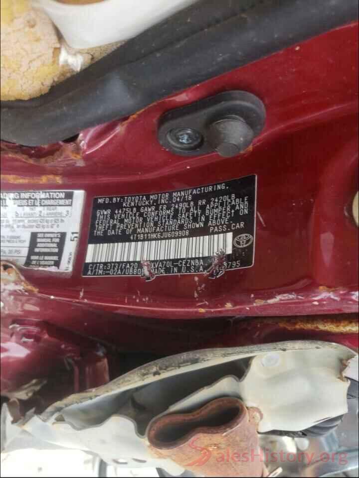 4T1B11HK6JU609908 2018 TOYOTA CAMRY