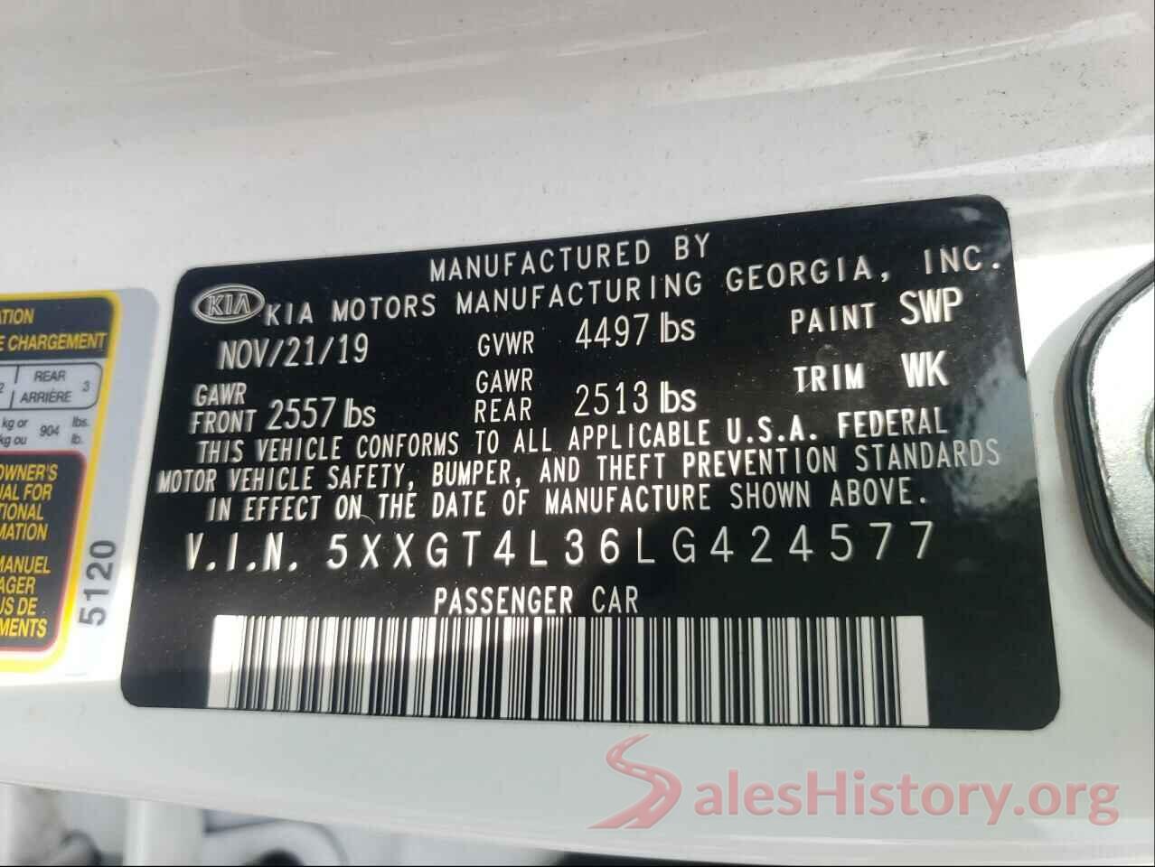 5XXGT4L36LG424577 2020 KIA OPTIMA