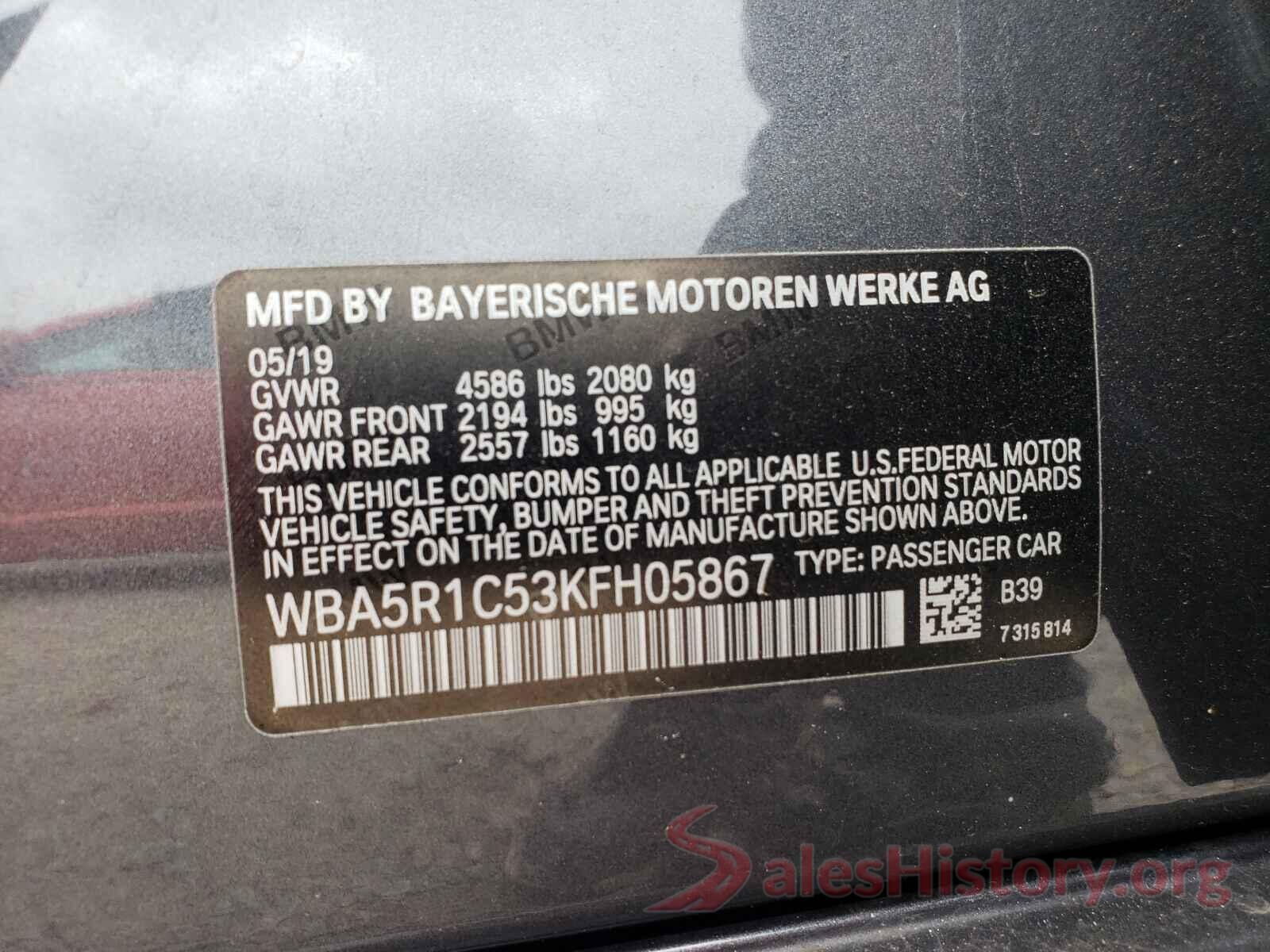 WBA5R1C53KFH05867 2019 BMW 3 SERIES