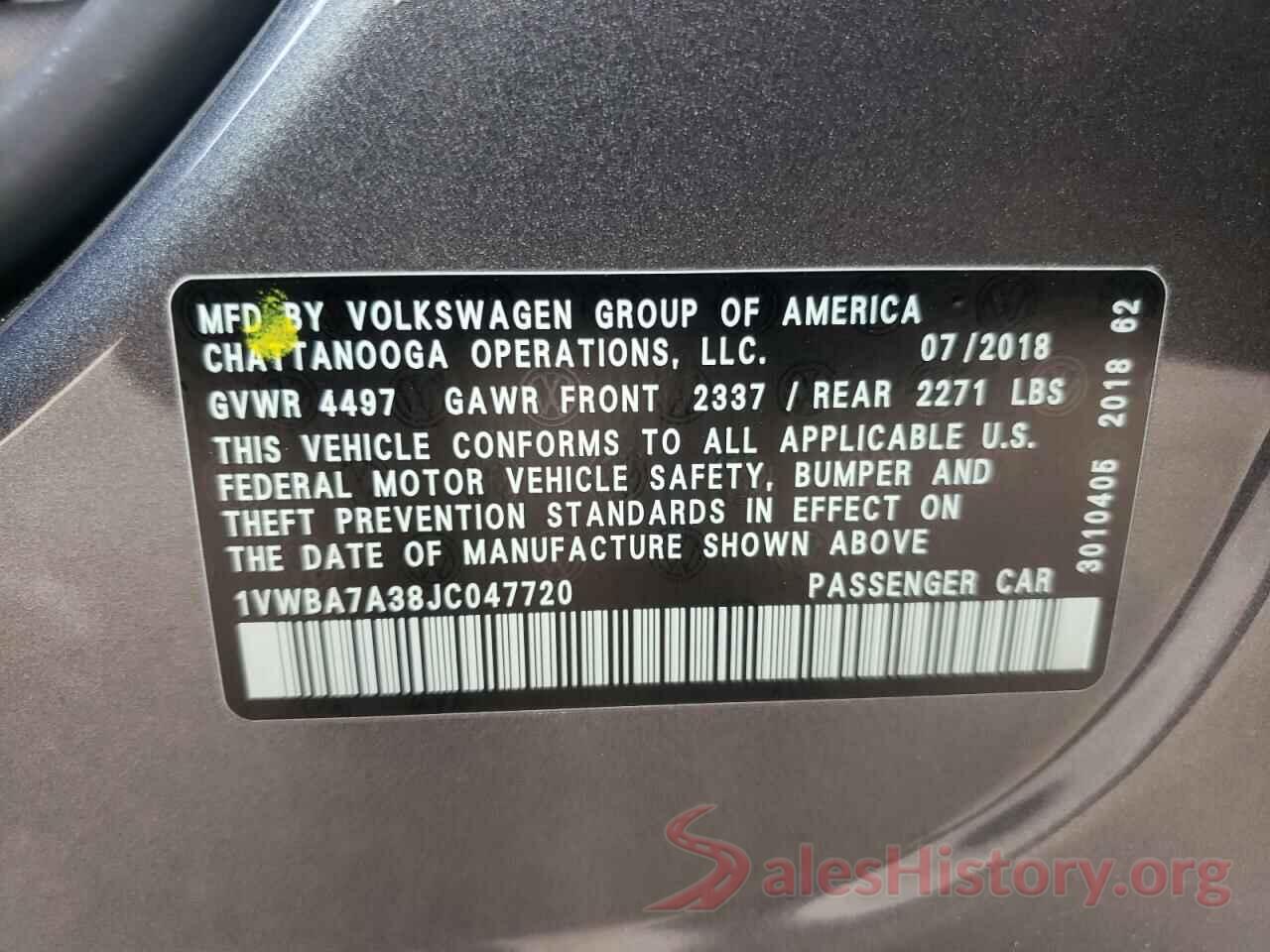 1VWBA7A38JC047720 2018 VOLKSWAGEN PASSAT