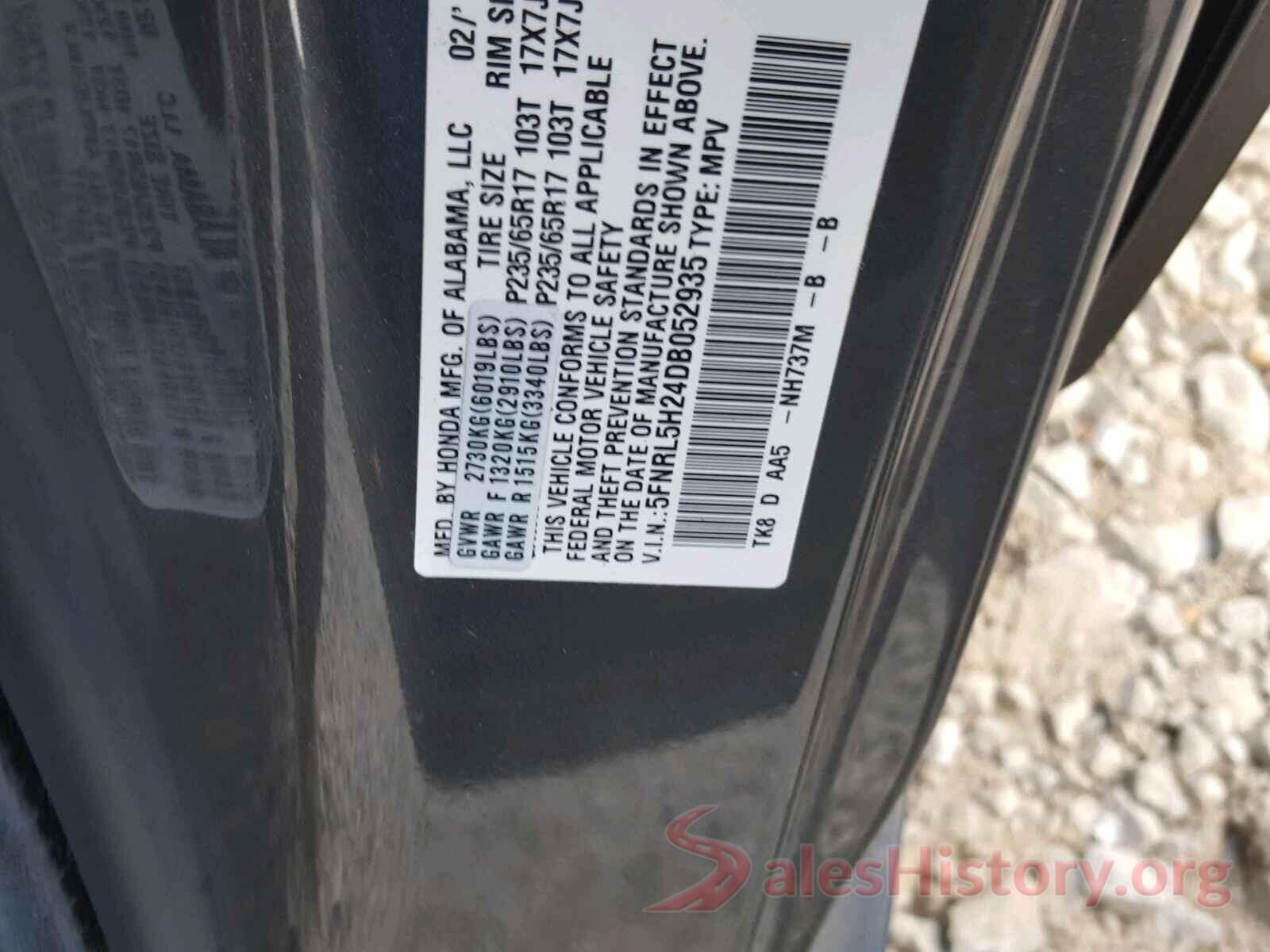 5FNRL5H24DB052935 2013 HONDA ODYSSEY LX