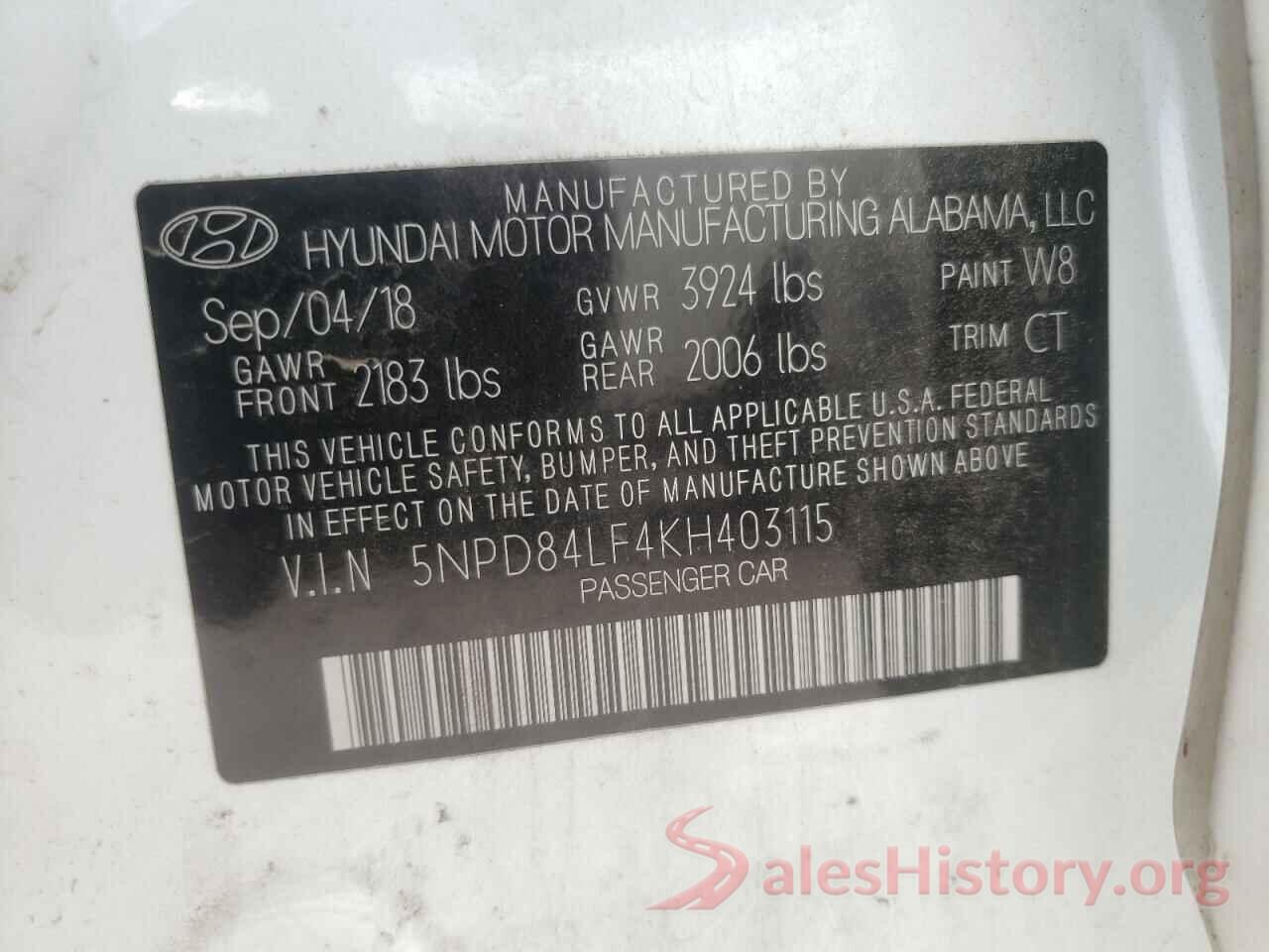 5NPD84LF4KH403115 2019 HYUNDAI ELANTRA