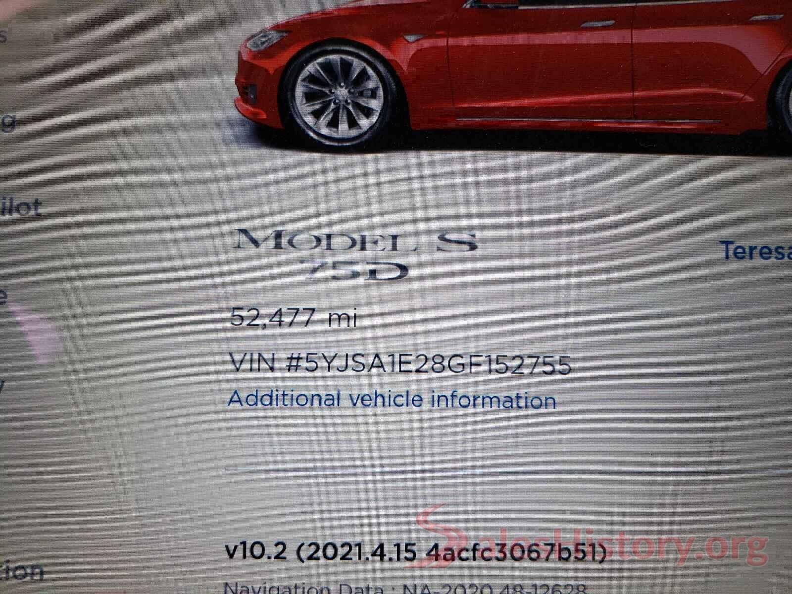 5YJSA1E28GF152755 2016 TESLA MODEL S