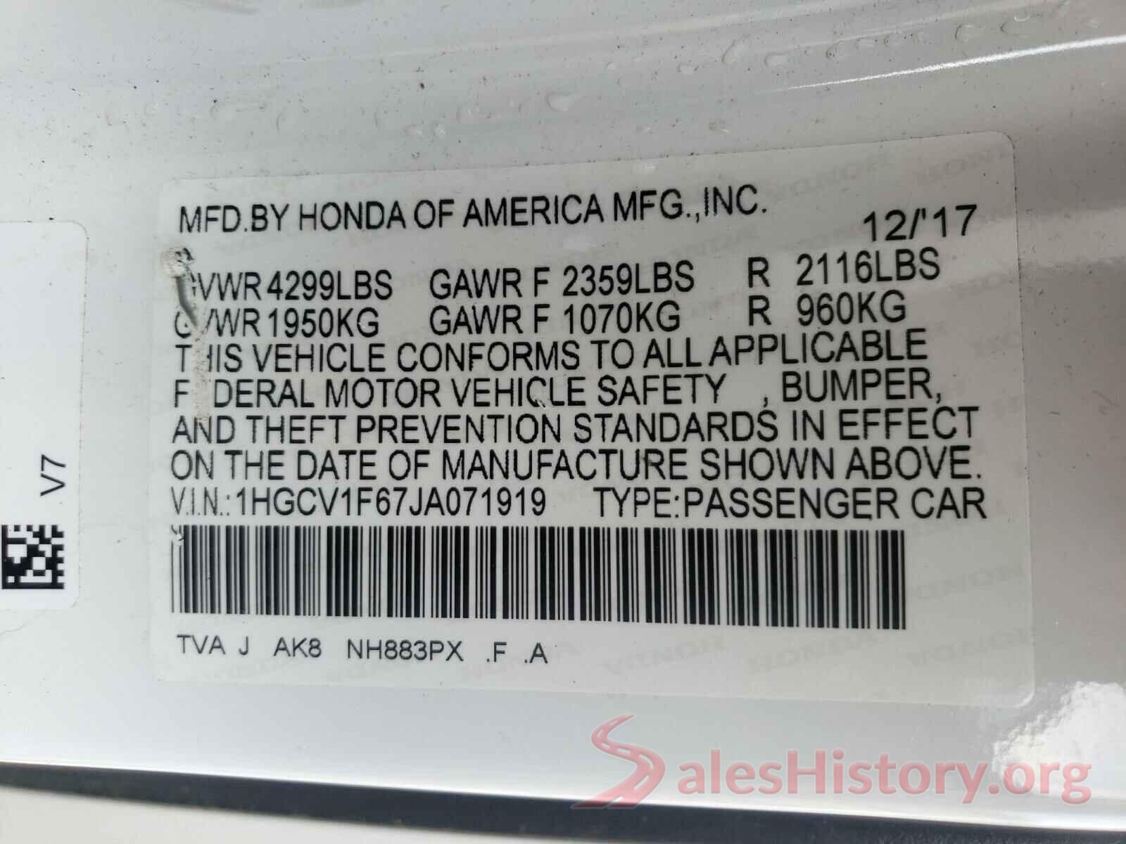 1HGCV1F67JA071919 2018 HONDA ACCORD