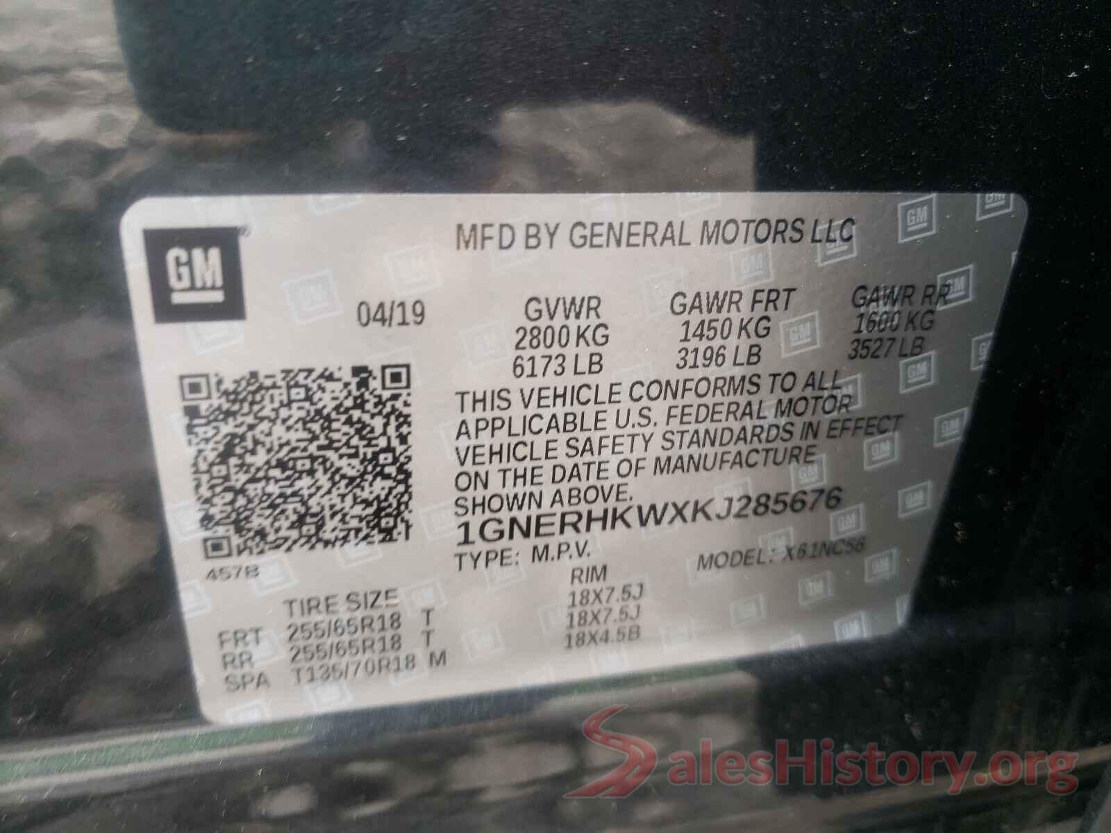 1GNERHKWXKJ285676 2019 CHEVROLET TRAVERSE