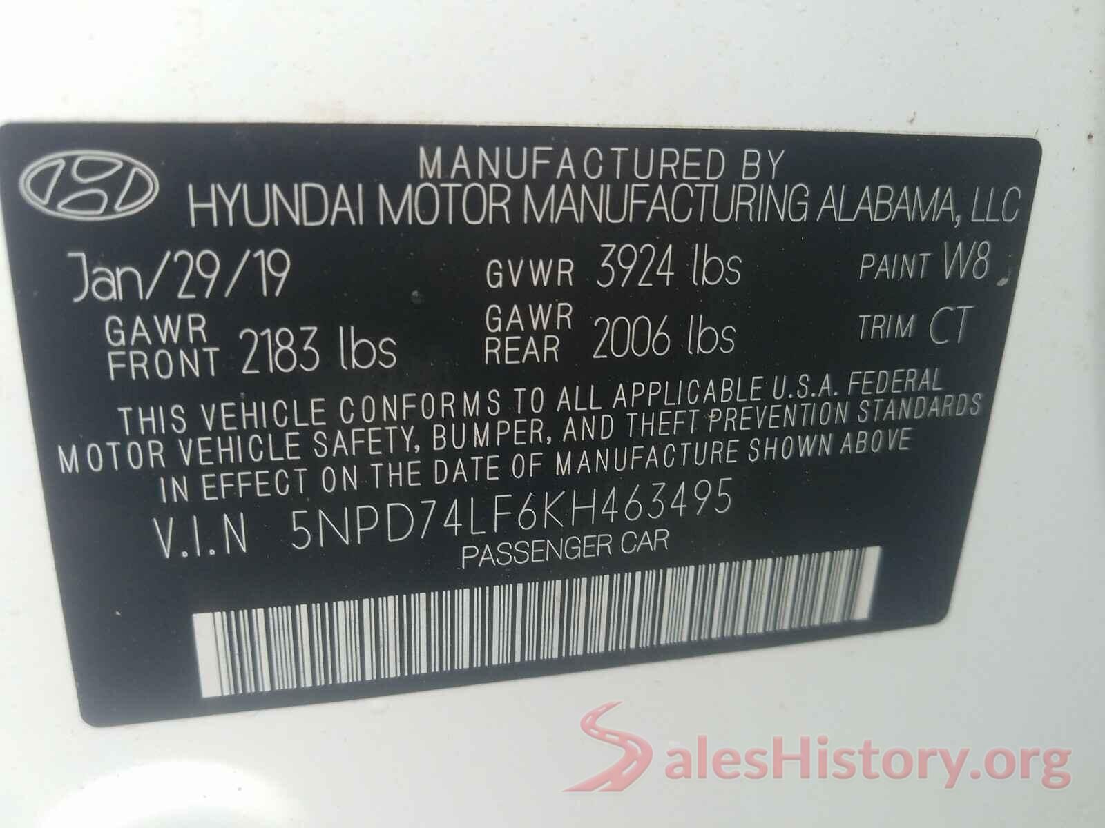 5NPD74LF6KH463495 2019 HYUNDAI ELANTRA