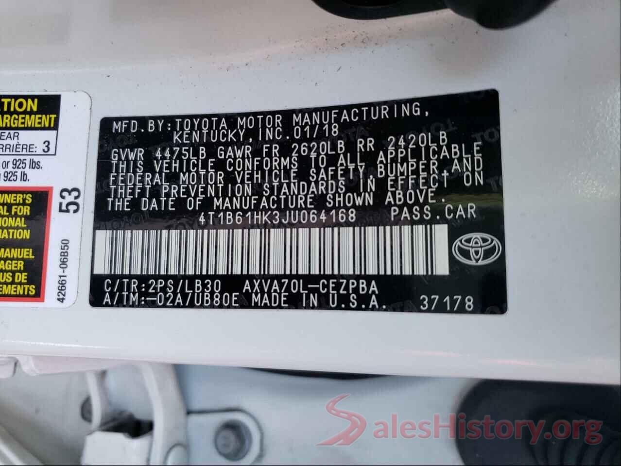 4T1B61HK3JU064168 2018 TOYOTA CAMRY