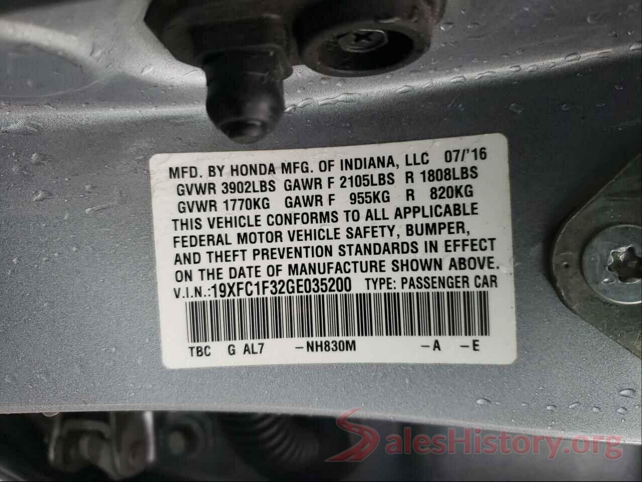 19XFC1F32GE035200 2016 HONDA CIVIC