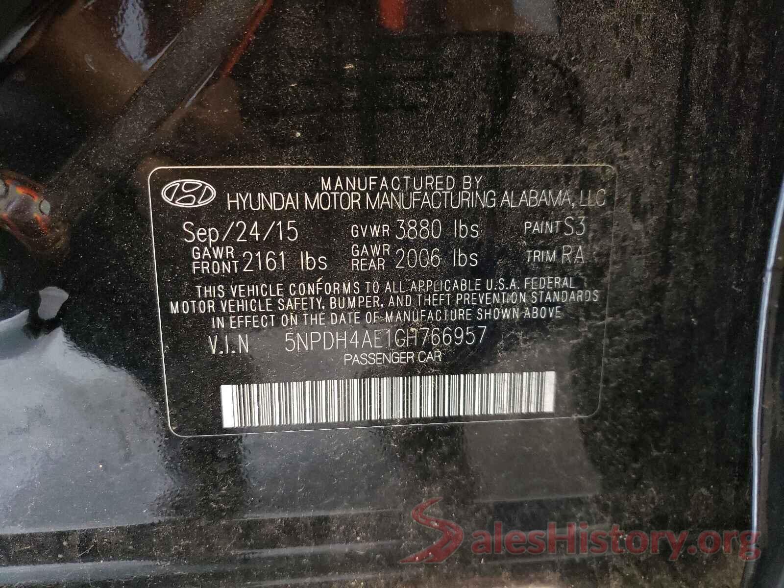 5NPDH4AE1GH766957 2016 HYUNDAI ELANTRA