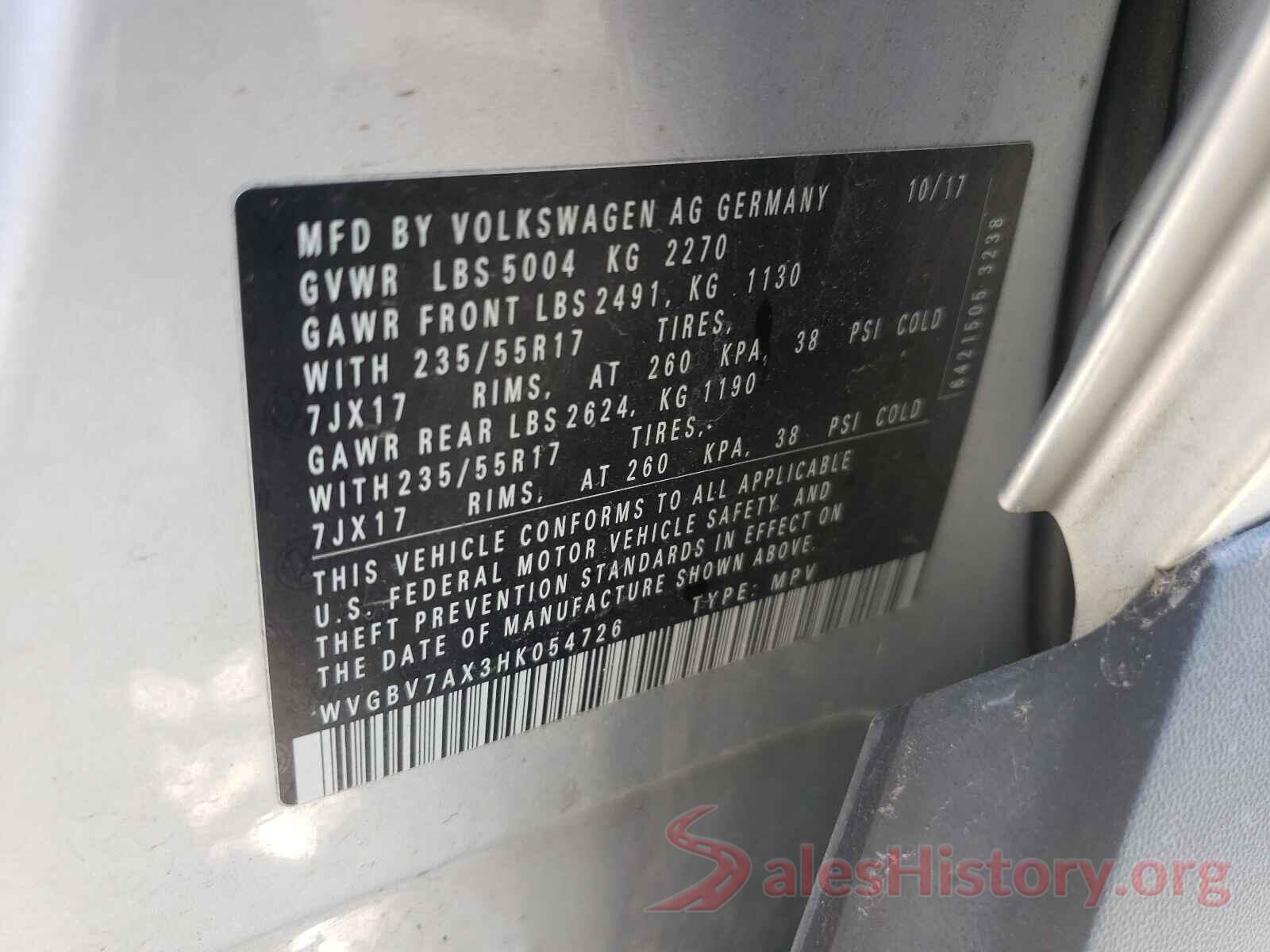 WVGBV7AX3HK054726 2017 VOLKSWAGEN TIGUAN