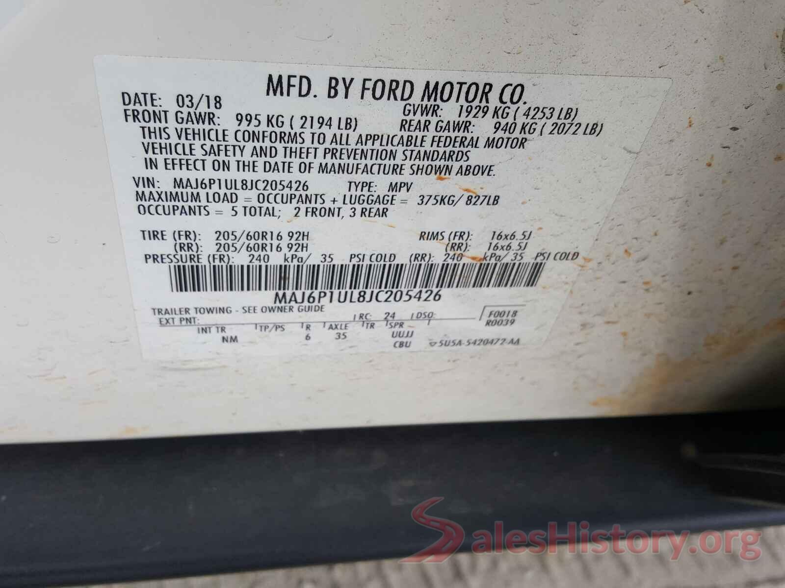 MAJ6P1UL8JC205426 2018 FORD ALL OTHER