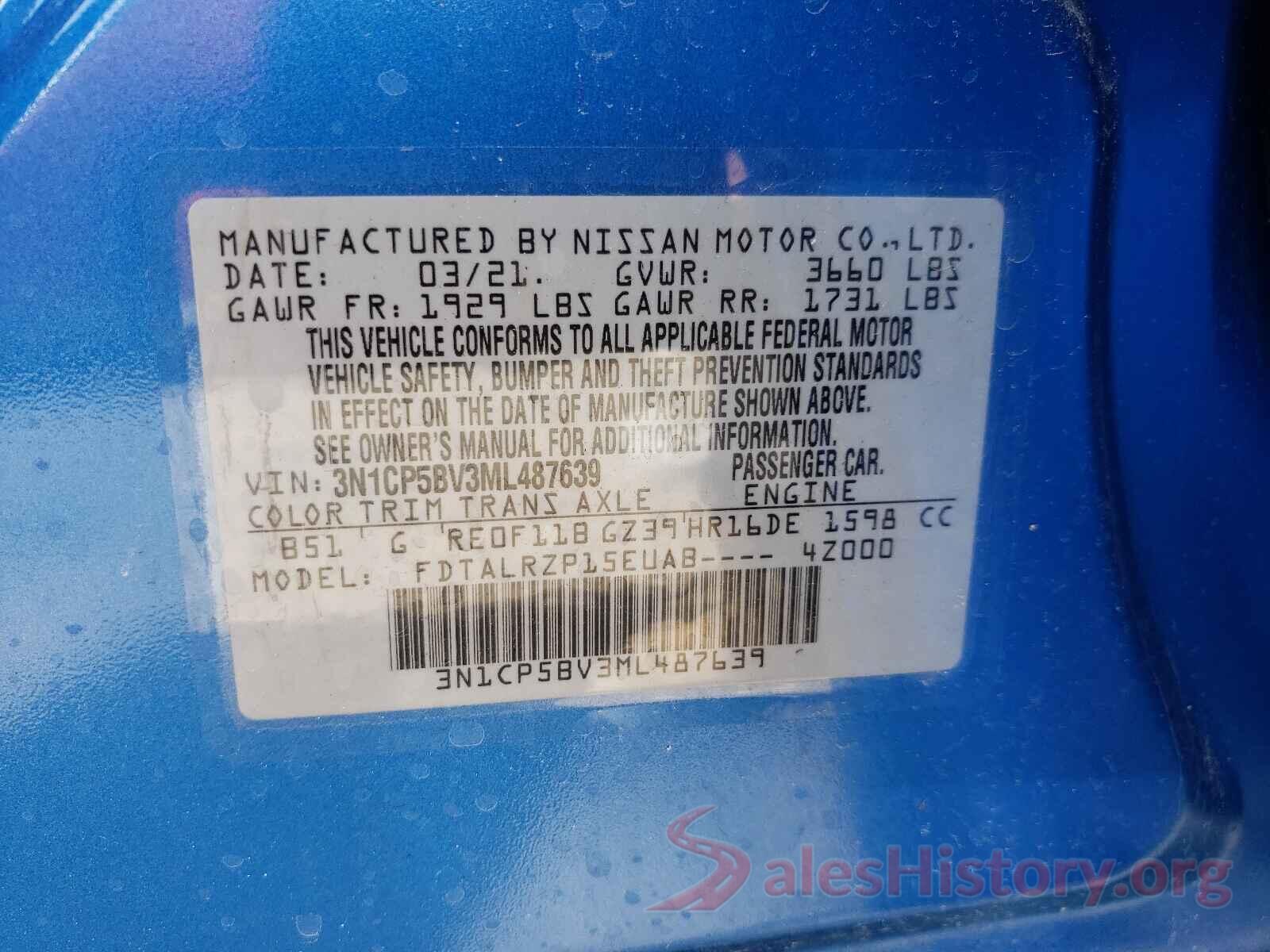 3N1CP5BV3ML487639 2021 NISSAN KICKS