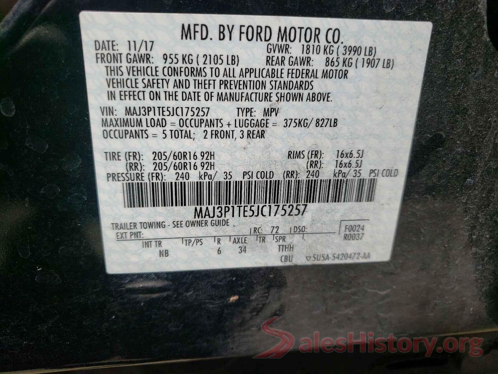 MAJ3P1TE5JC175257 2018 FORD ALL OTHER