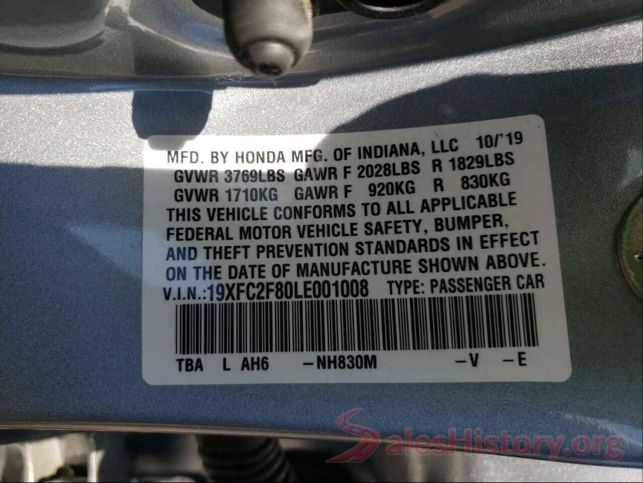 19XFC2F80LE001008 2020 HONDA CIVIC