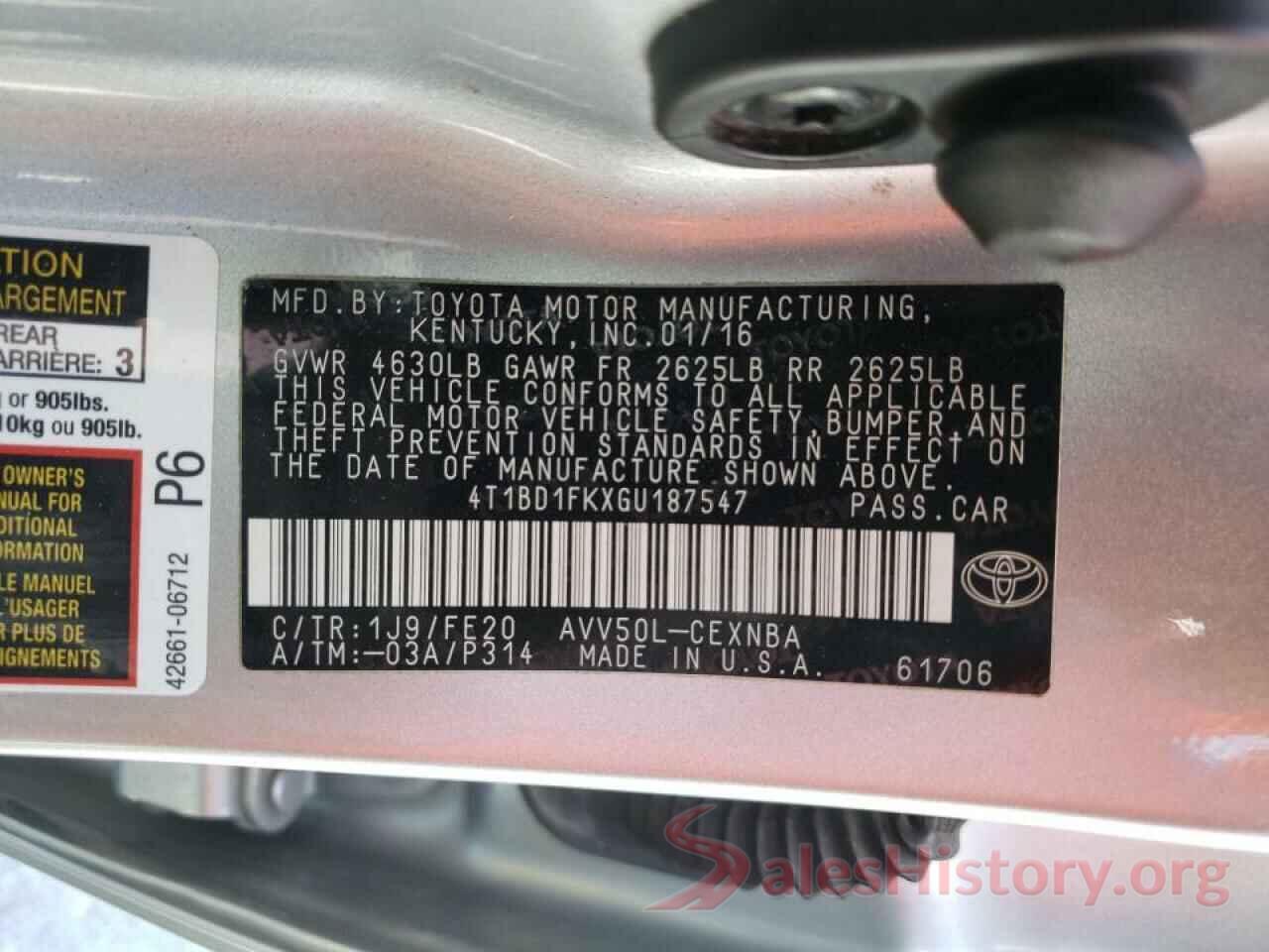 4T1BD1FKXGU187547 2016 TOYOTA CAMRY